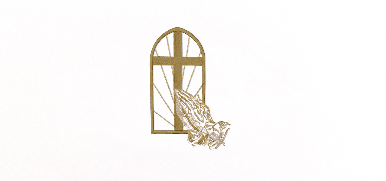 Church Window Hands Gold White Faux